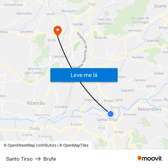 Santo Tirso to Brufe map