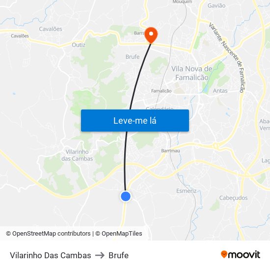 Vilarinho Das Cambas to Brufe map