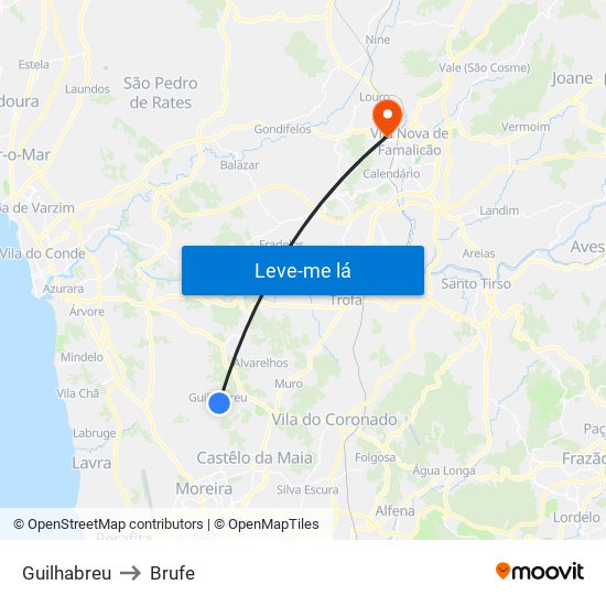Guilhabreu to Brufe map