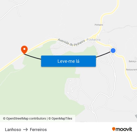 Lanhoso to Ferreiros map