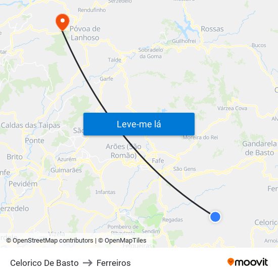 Celorico De Basto to Ferreiros map