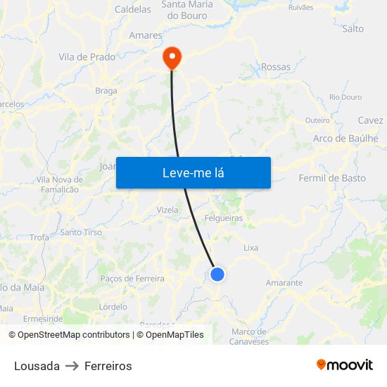 Lousada to Ferreiros map