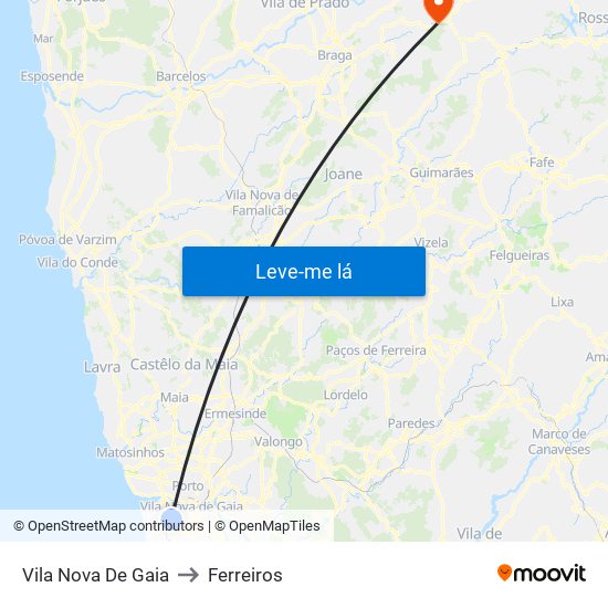 Vila Nova De Gaia to Ferreiros map