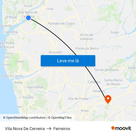 Vila Nova De Cerveira to Ferreiros map