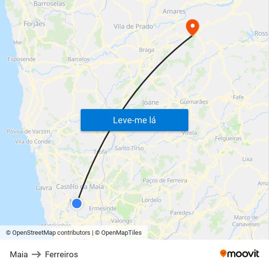 Maia to Ferreiros map
