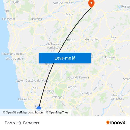 Porto to Ferreiros map