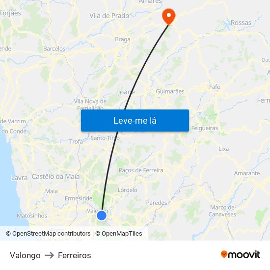 Valongo to Ferreiros map