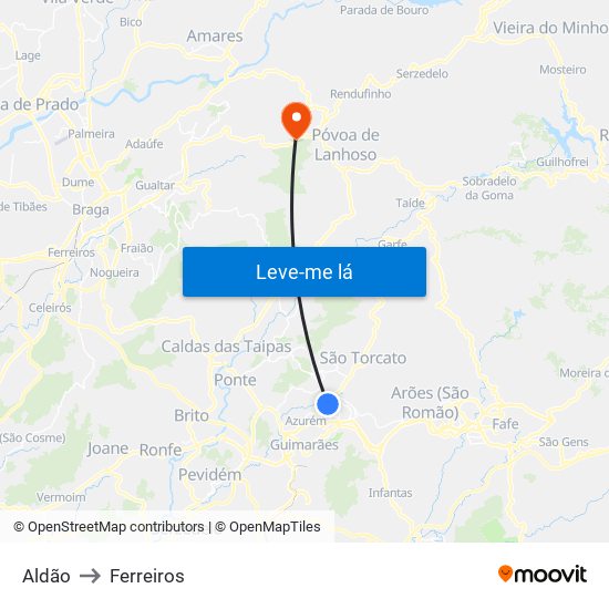 Aldão to Ferreiros map