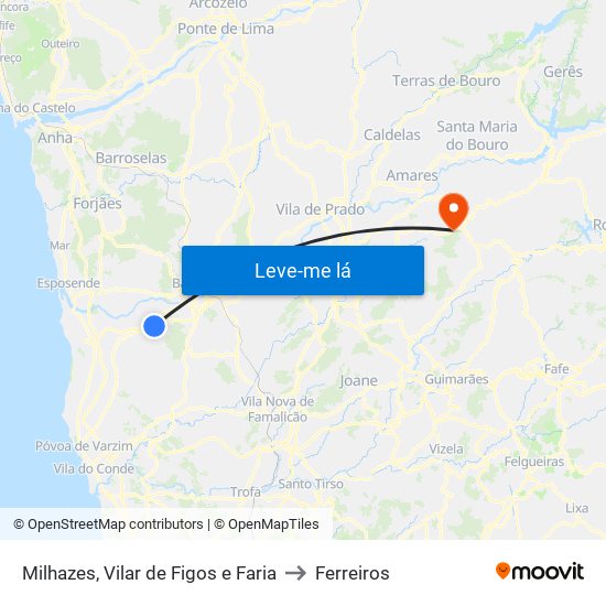 Milhazes, Vilar de Figos e Faria to Ferreiros map