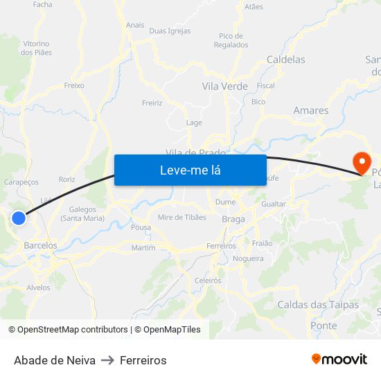 Abade de Neiva to Ferreiros map