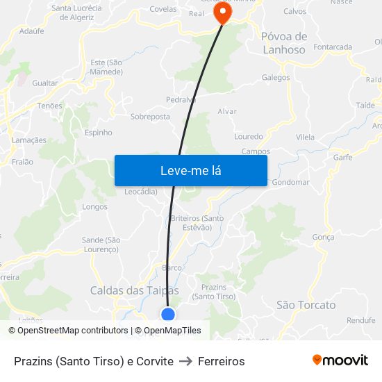Prazins (Santo Tirso) e Corvite to Ferreiros map