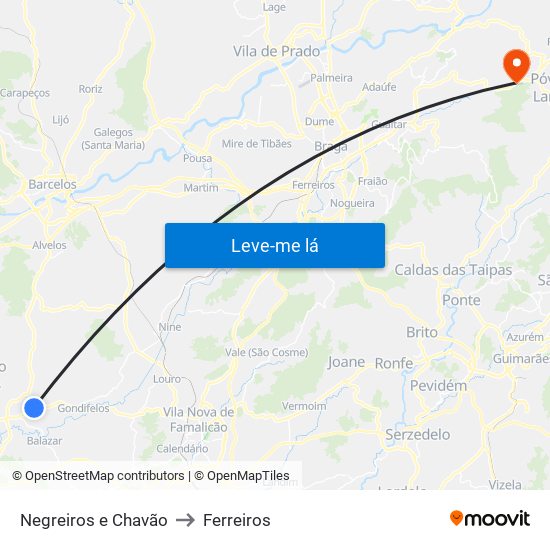 Negreiros e Chavão to Ferreiros map