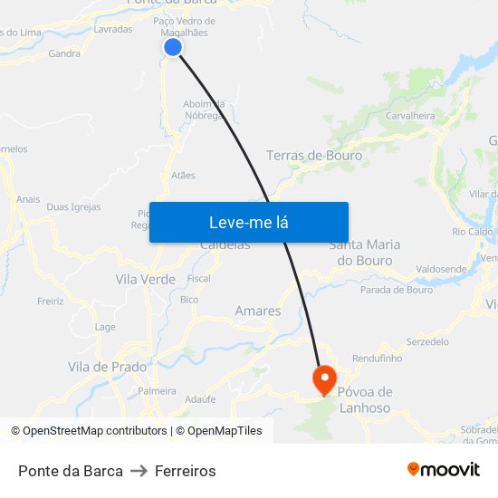 Ponte da Barca to Ferreiros map