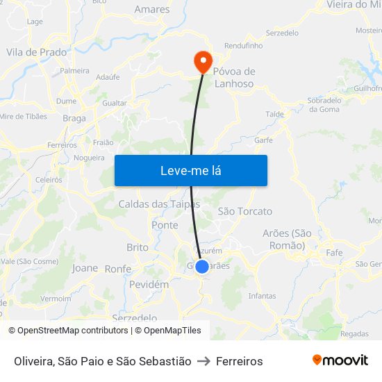 Oliveira, São Paio e São Sebastião to Ferreiros map