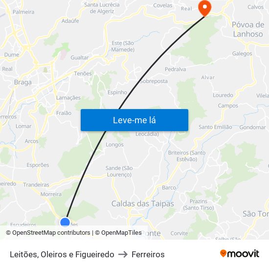 Leitões, Oleiros e Figueiredo to Ferreiros map