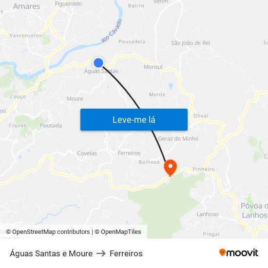 Águas Santas e Moure to Ferreiros map