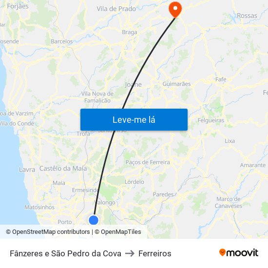 Fânzeres e São Pedro da Cova to Ferreiros map