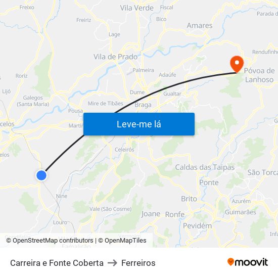 Carreira e Fonte Coberta to Ferreiros map