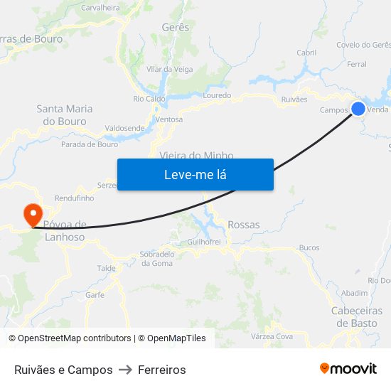 Ruivães e Campos to Ferreiros map