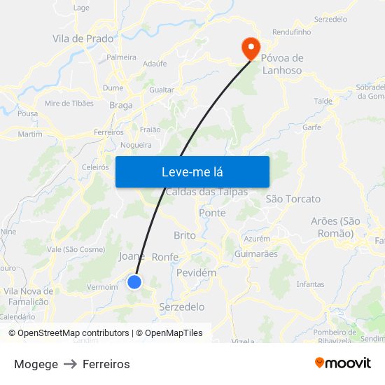 Mogege to Ferreiros map