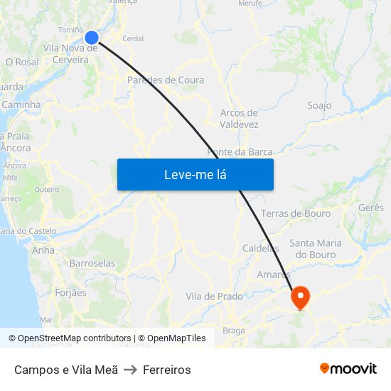 Campos e Vila Meã to Ferreiros map