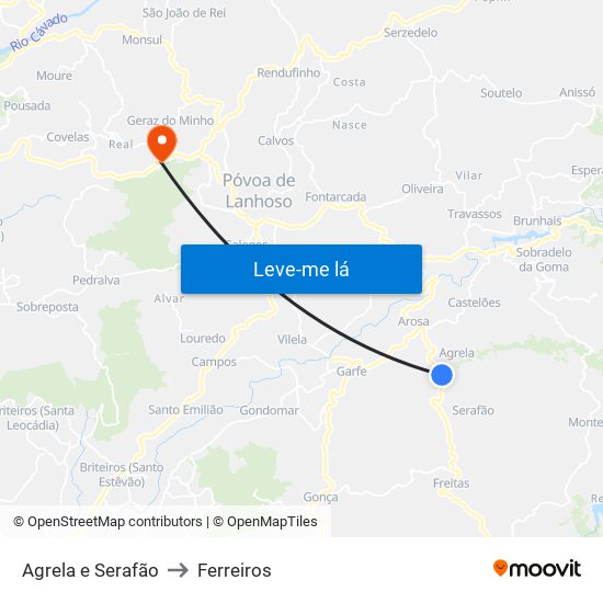 Agrela e Serafão to Ferreiros map