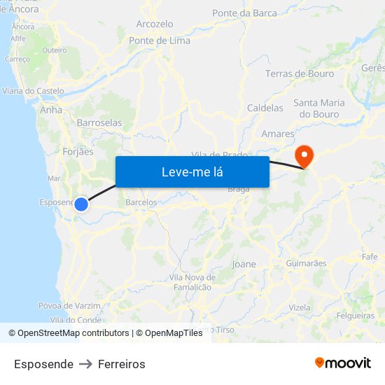 Esposende to Ferreiros map