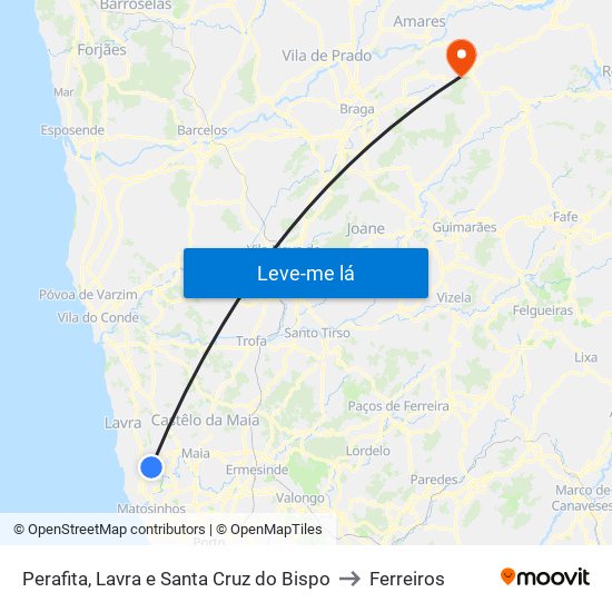 Perafita, Lavra e Santa Cruz do Bispo to Ferreiros map