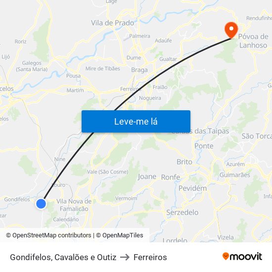 Gondifelos, Cavalões e Outiz to Ferreiros map