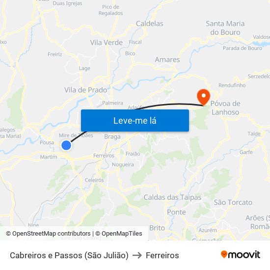 Cabreiros e Passos (São Julião) to Ferreiros map