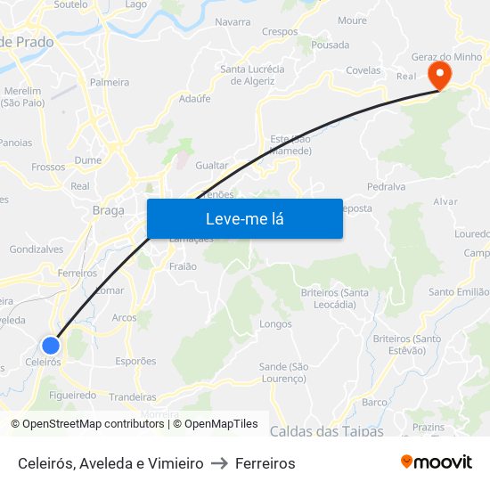 Celeirós, Aveleda e Vimieiro to Ferreiros map