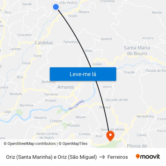 Oriz (Santa Marinha) e Oriz (São Miguel) to Ferreiros map