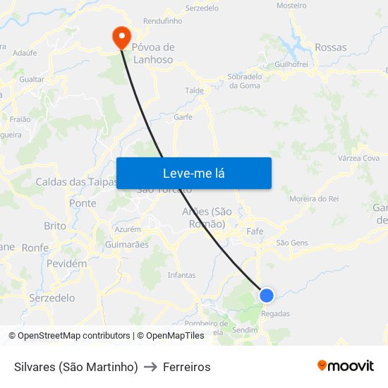 Silvares (São Martinho) to Ferreiros map