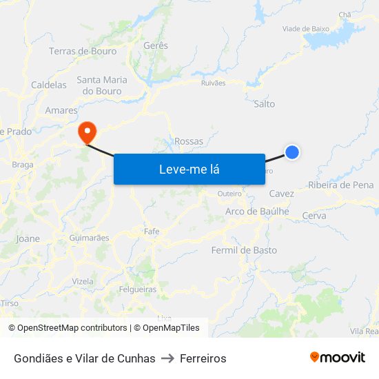 Gondiães e Vilar de Cunhas to Ferreiros map