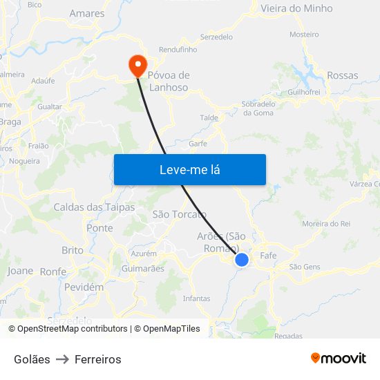 Golães to Ferreiros map