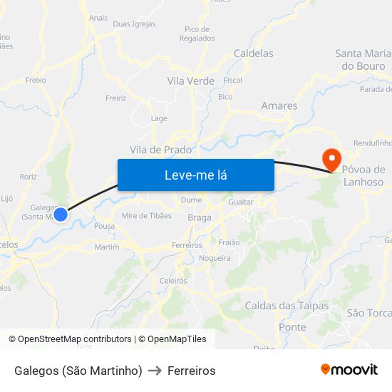 Galegos (São Martinho) to Ferreiros map