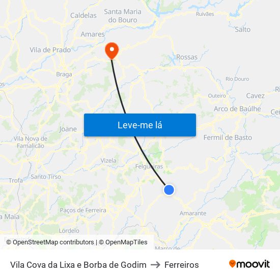 Vila Cova da Lixa e Borba de Godim to Ferreiros map