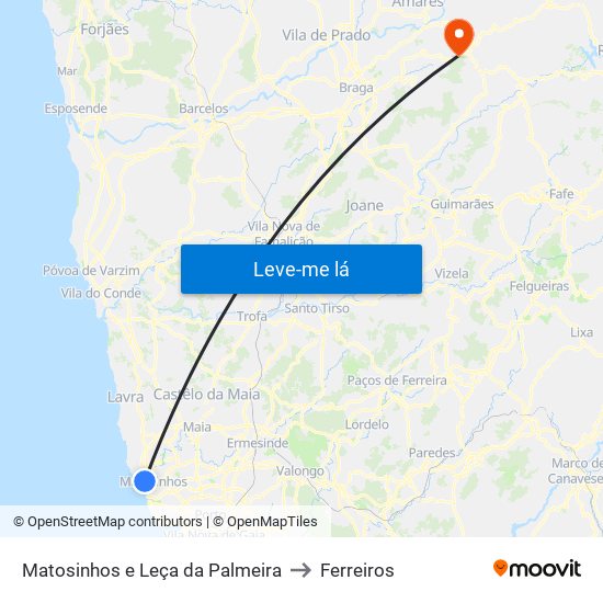 Matosinhos e Leça da Palmeira to Ferreiros map