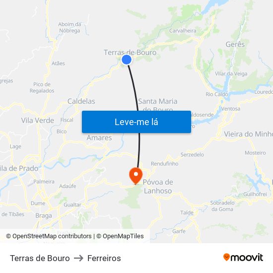 Terras de Bouro to Ferreiros map