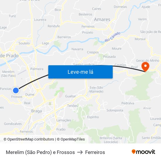 Merelim (São Pedro) e Frossos to Ferreiros map