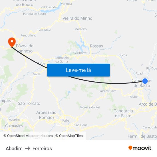 Abadim to Ferreiros map