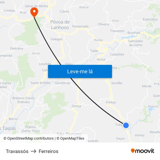 Travassós to Ferreiros map