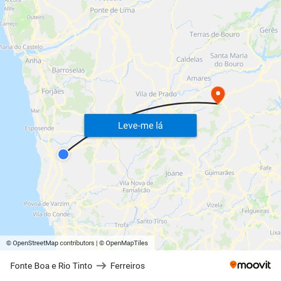 Fonte Boa e Rio Tinto to Ferreiros map
