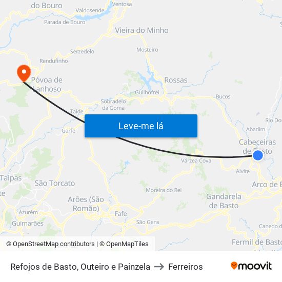Refojos de Basto, Outeiro e Painzela to Ferreiros map
