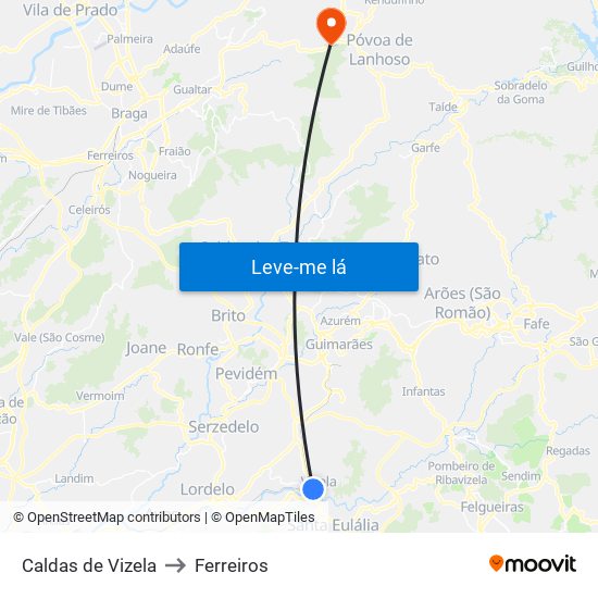 Caldas de Vizela to Ferreiros map