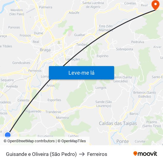 Guisande e Oliveira (São Pedro) to Ferreiros map