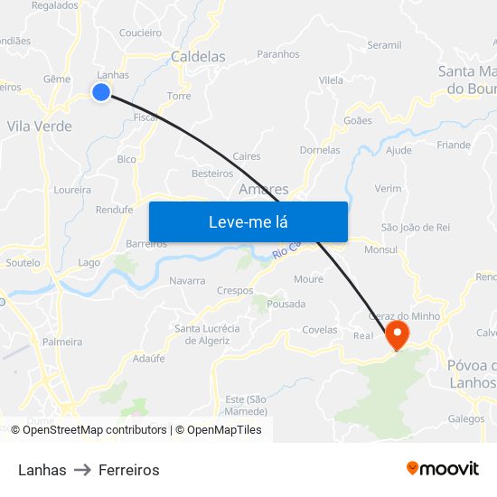 Lanhas to Ferreiros map