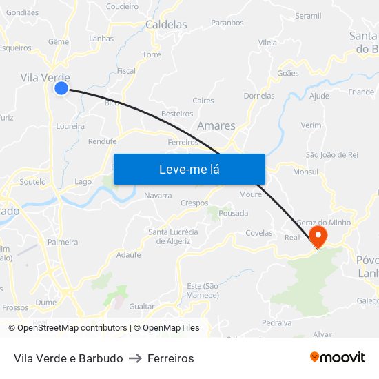 Vila Verde e Barbudo to Ferreiros map