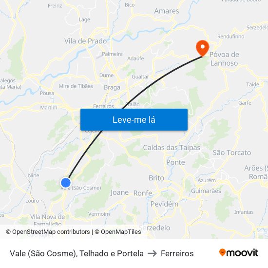 Vale (São Cosme), Telhado e Portela to Ferreiros map