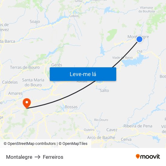 Montalegre to Ferreiros map